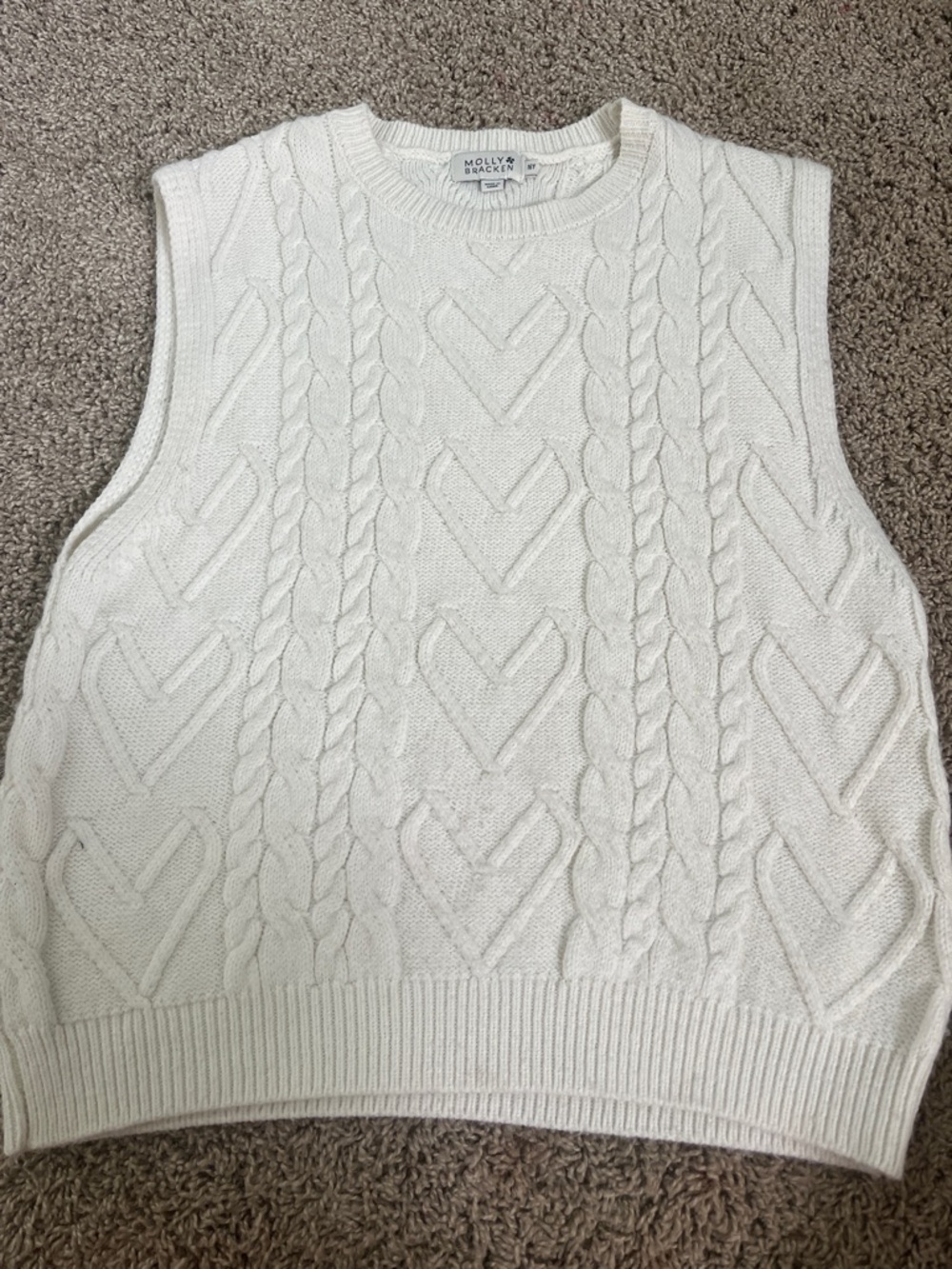 Molly Bracken Cream Cable Knit Sleeveless Sweater Vest